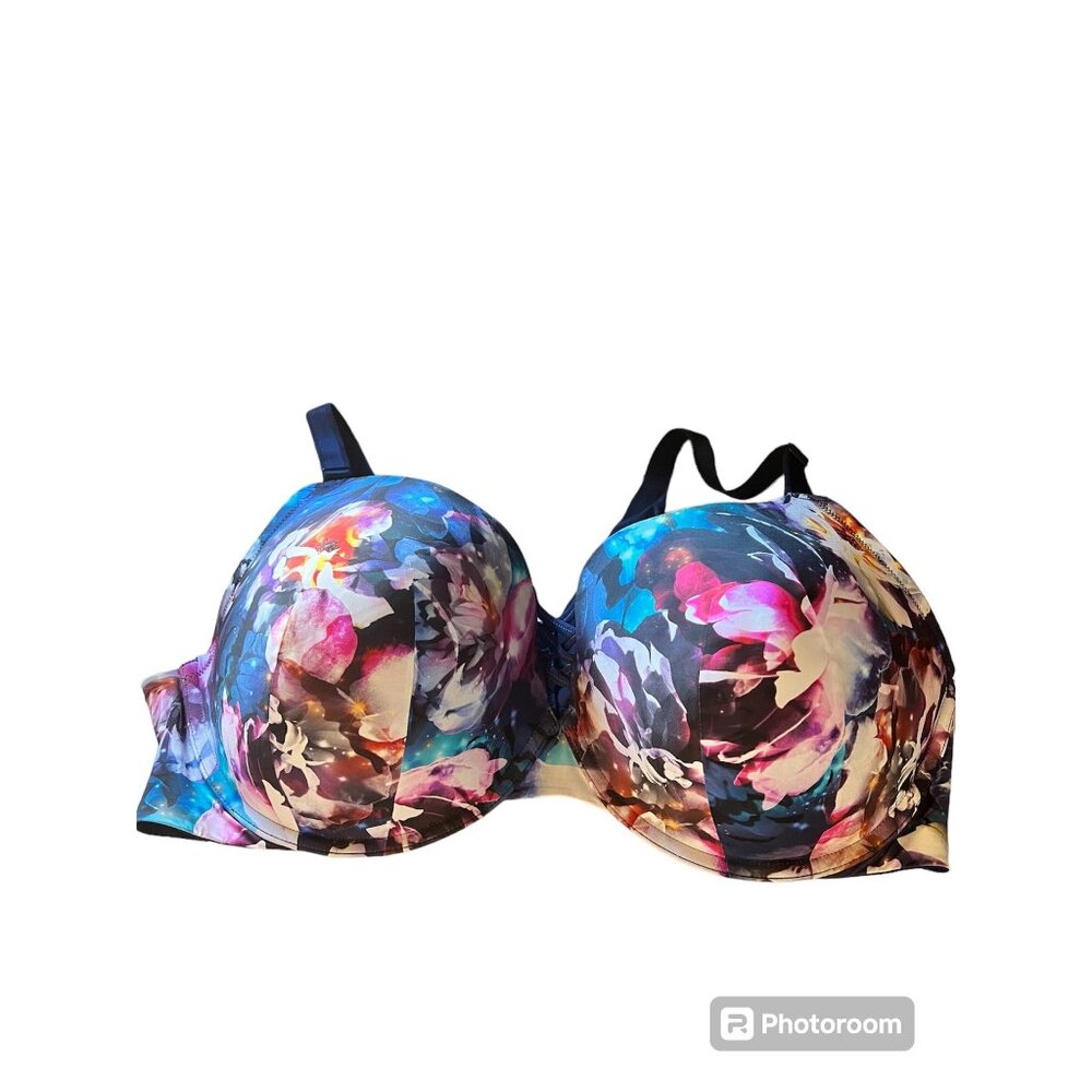 Torrid Curve Floral Multicoloured Push Up Plunge Underwire Bra Sz 46DD
